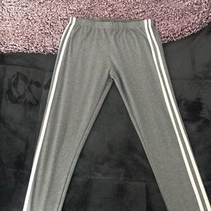 gray leggings with white stripes